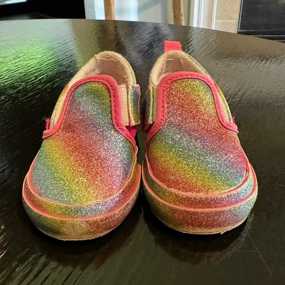 Vans Rainbow Glitter Classic Slip On Sneakers Girls 5 Sparkle Skate Shoes
